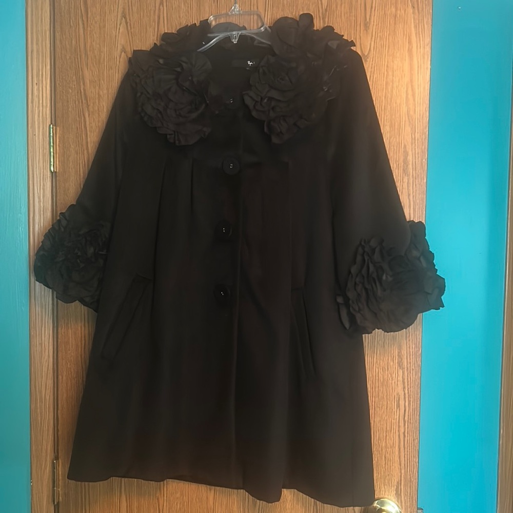 Very pretty long dress jacket for cooler weather. Size Medium